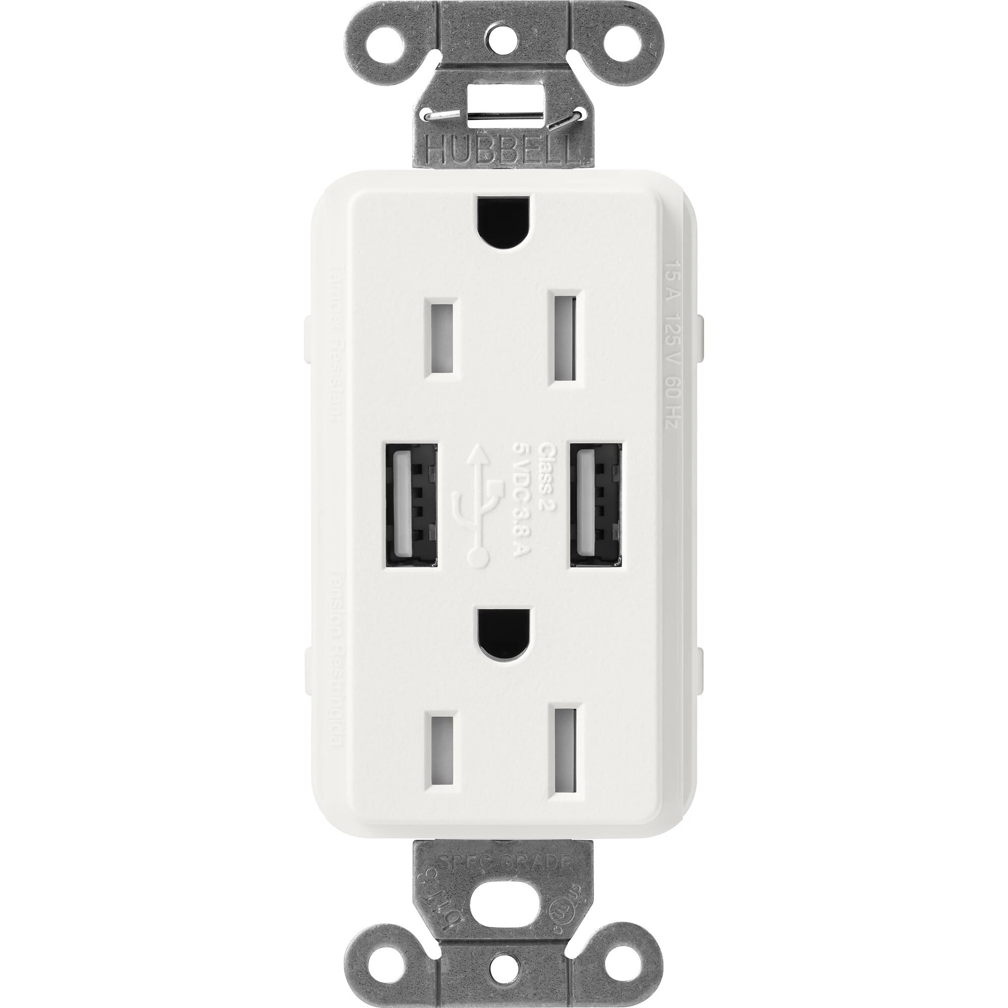 Lutron Claro USB Type A 2.0 Duplex Receptacle, 15 Amp, Architectural White