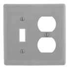 Wallplates and Box Covers, Wallplate, Nylon, 2-Gang, 1) Duplex 1) Toggle, Gray