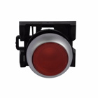 Eaton M22 modular pushbutton, 22.5 mm, Flush, Momentary, Illuminated, Bezel: Silver, Button: Red, IP67, IP69K, NEMA 4x, 13, 5,000,000 Million mechanical operations