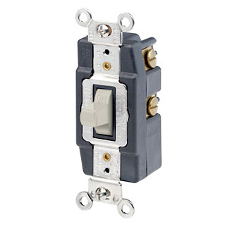20 Amp, 120/277 Volt, Toggle Double-Throw Ctr-OFF Momentary Contact Single-Pole AC Quiet Switch, Industrial Grade, Grounding, Back & Side Wired - LIGHT ALMOND