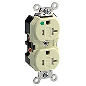 20 Amp, 125 Volt, Extra Heavy Duty Hospital Grade, Duplex Receptacle, Tamper Resistant, Straight Blade, Self Grounding, Light Almond