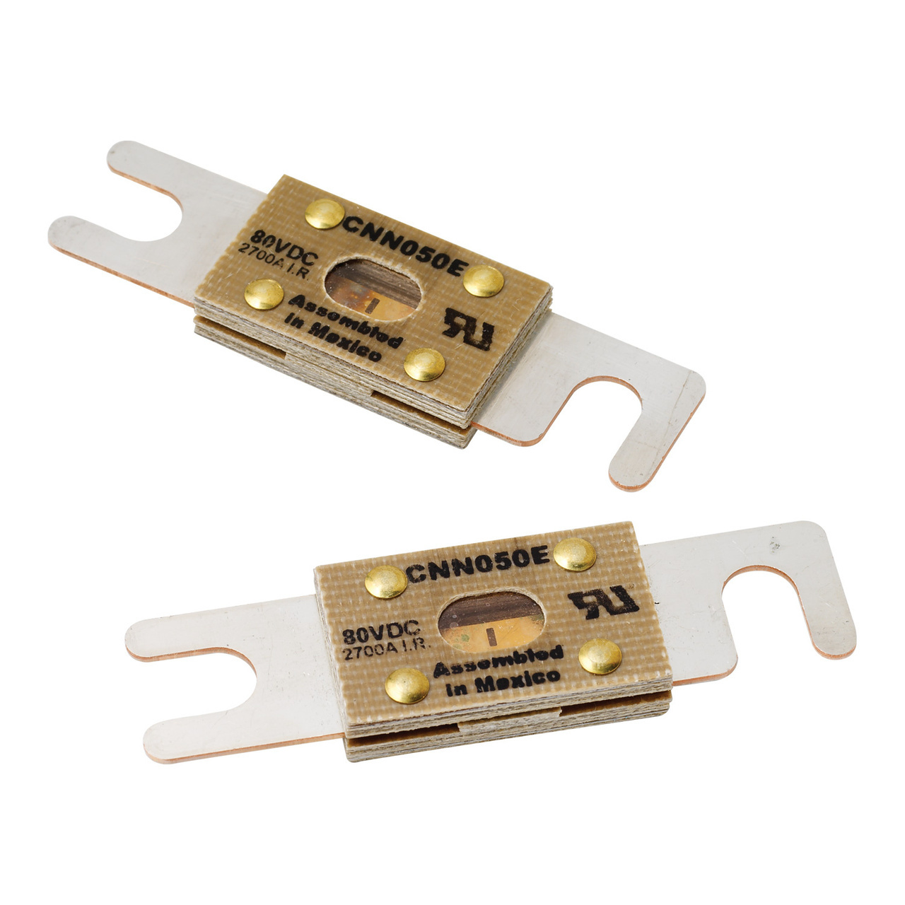 CNN_E fuses are rated for applications up to 80 V dc. As fork lift trucks and electrical vehicle system voltages increase, circuit protection needs to be rated higher than the standard CNN products to handle the increased voltage. The CNN_E is considered very fast-acting for quicker reaction time.