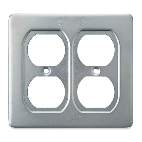 2 Gang Device Box Cover, Sheet Steel, 2 Dual Receptacles