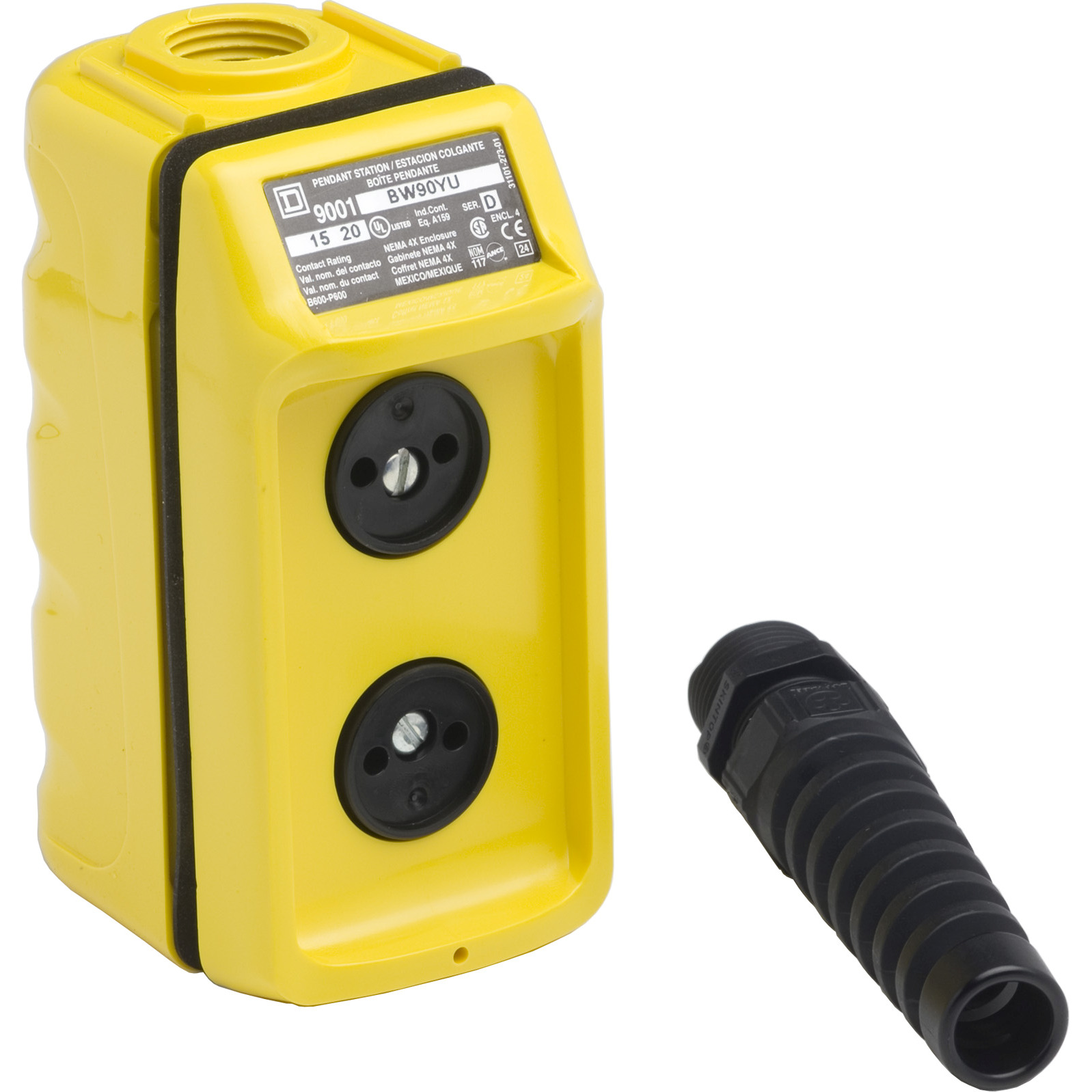 Pendant station, Harmony 9001B, mechanical interlock, single speed, 5A, 600V AC, yellow, unmarked