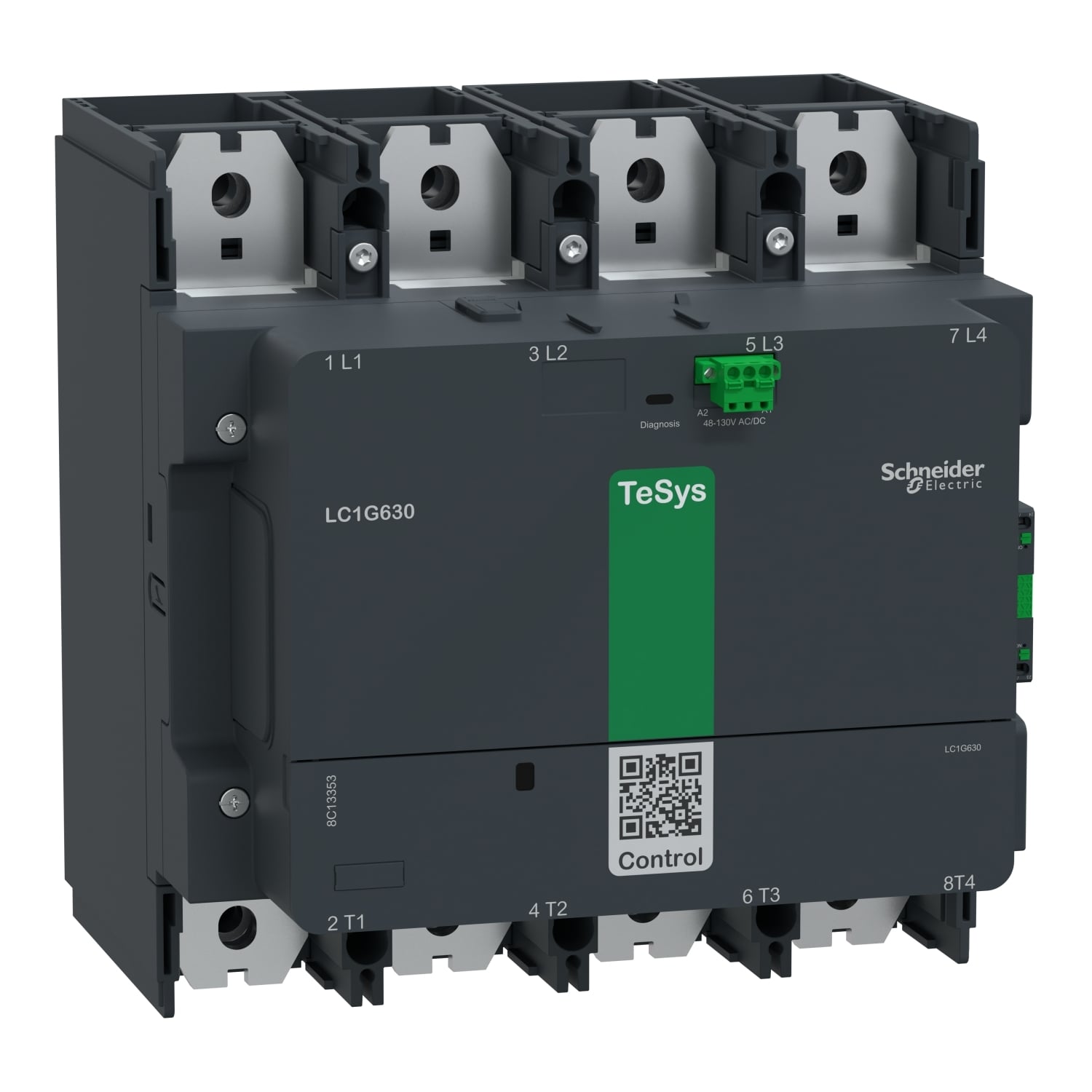 Contactor, high power, TeSys Giga 630, 4 pole/NO, AC-1 <=440V 1050A, 48-130VAC/DC coil