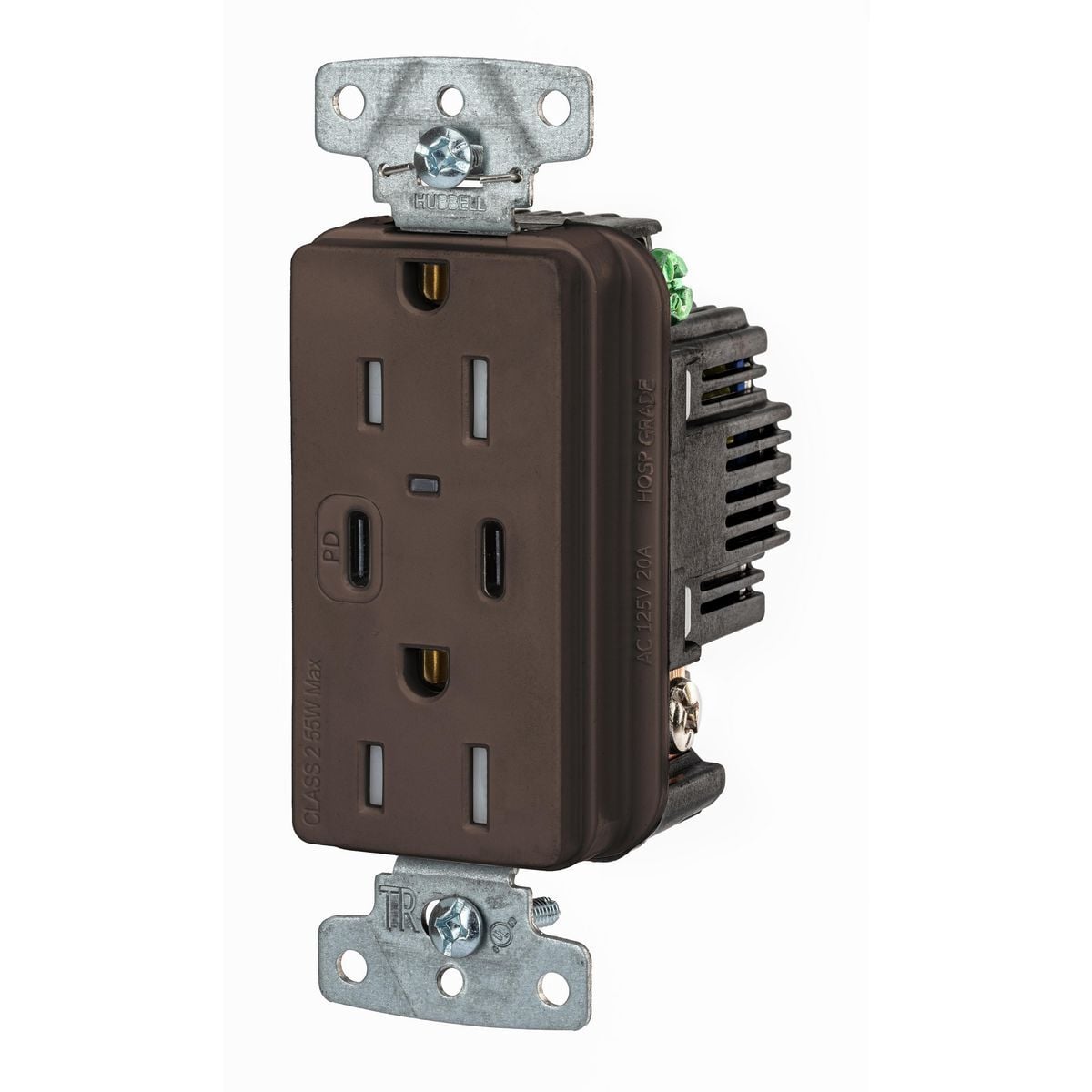 Tamper Resistant Receptacle, 2-Pole 3-Wire Grounding, 1 Type "C" Power Delivery, 1 Type "C" Standard 5V