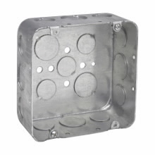 Eaton Crouse-Hinds series Square Outlet Box, (3) 1/2", (2) 3/4", 4-11/16", Conduit (no clamps), Drawn, 2-1/8", Steel, (8) 1/2", (4) 3/4", Includes ground screw with pigtail lead, 42.0  cubic inch capacity