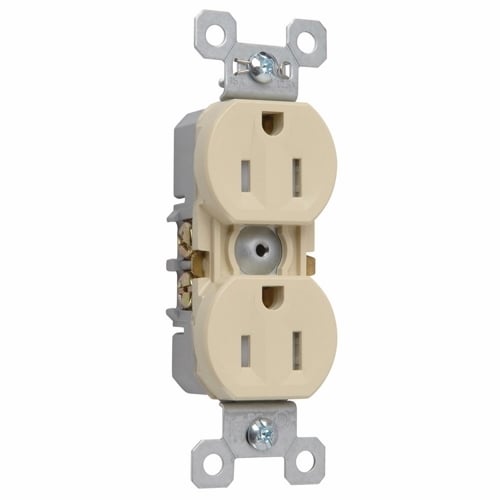 Tamper-Resistant, Duplex Self-Grounding Receptacle. 15 amp, 125 volt. Ivory.