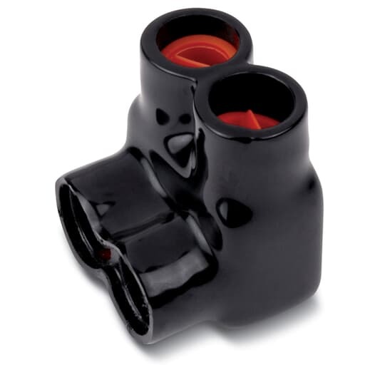 AMT Aluminum Multi-Tap Same Side Connector, 2-Port, Black PVC Insulated, Wire Range 350 kcmil-10 Str, Length 2.22 Inches, Width 2.37 Inches, Height 2.50 Inches, Hex Size 5/16 Inch