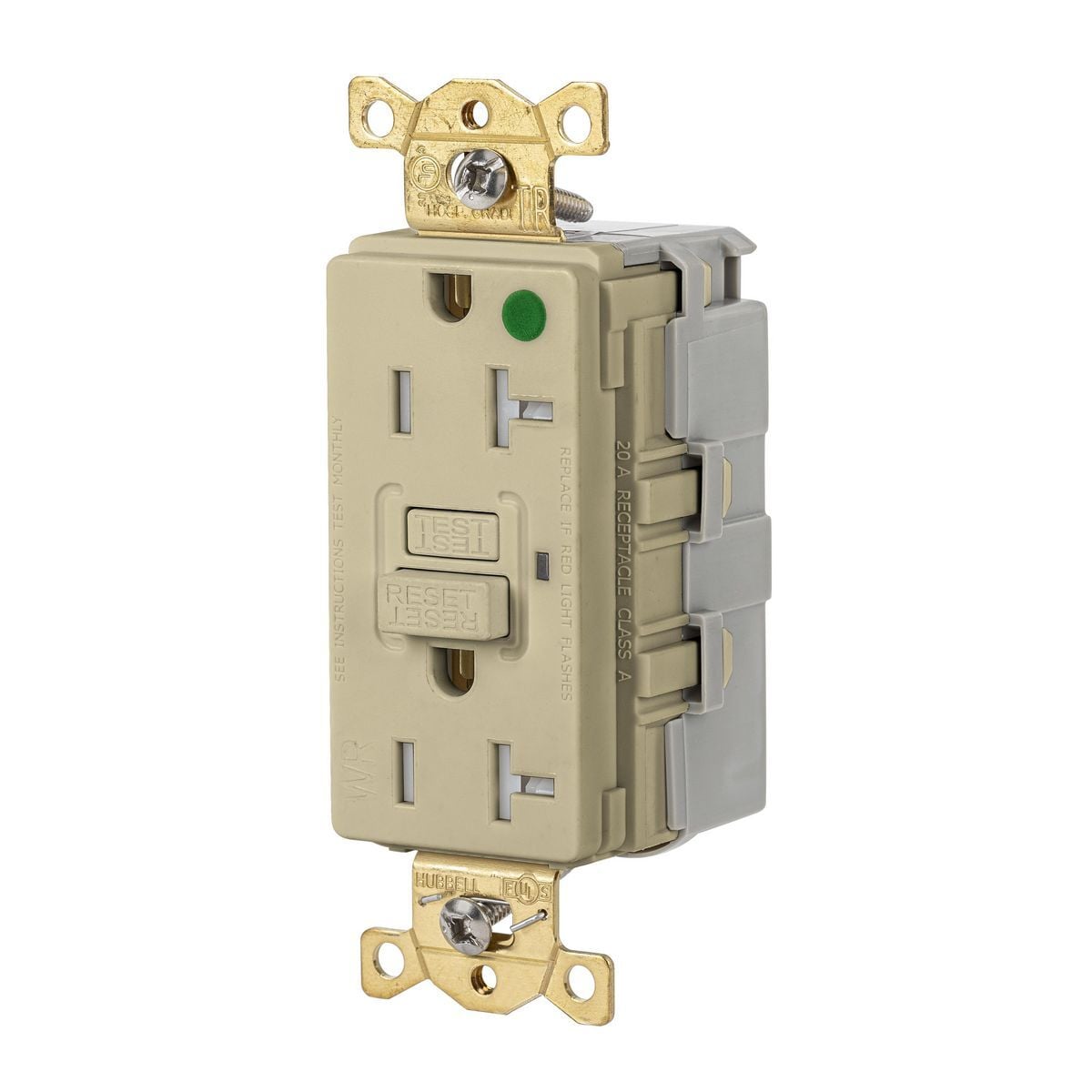 Straight Blade SNAPConnect Receptacle, GFCI, Tamper and Weather Resistant, Commercial Hospital Grade, Self-Test, 20A 125V, 2-Pole 3-Wire Grounding, 5-20R.