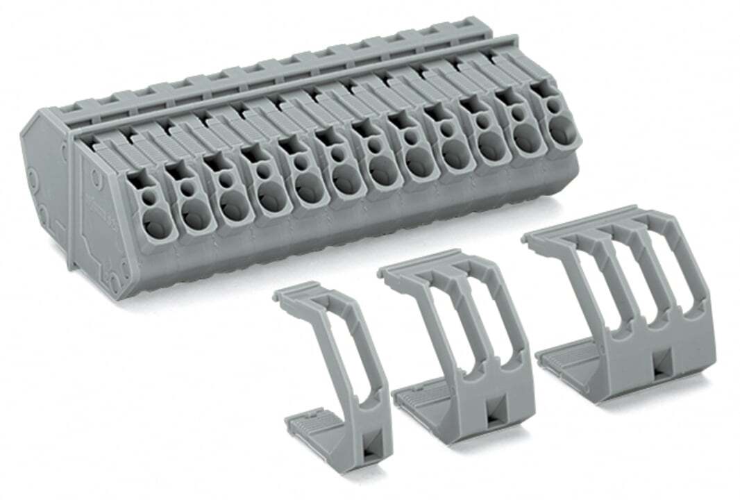 Feedthrough terminal block; Conductor/conductor connection; Plate thickness: 1  4 mm; 4 mm; Pin spacing 7 mm; 3-pole; CAGE CLAMP; 4,00 mm; gray