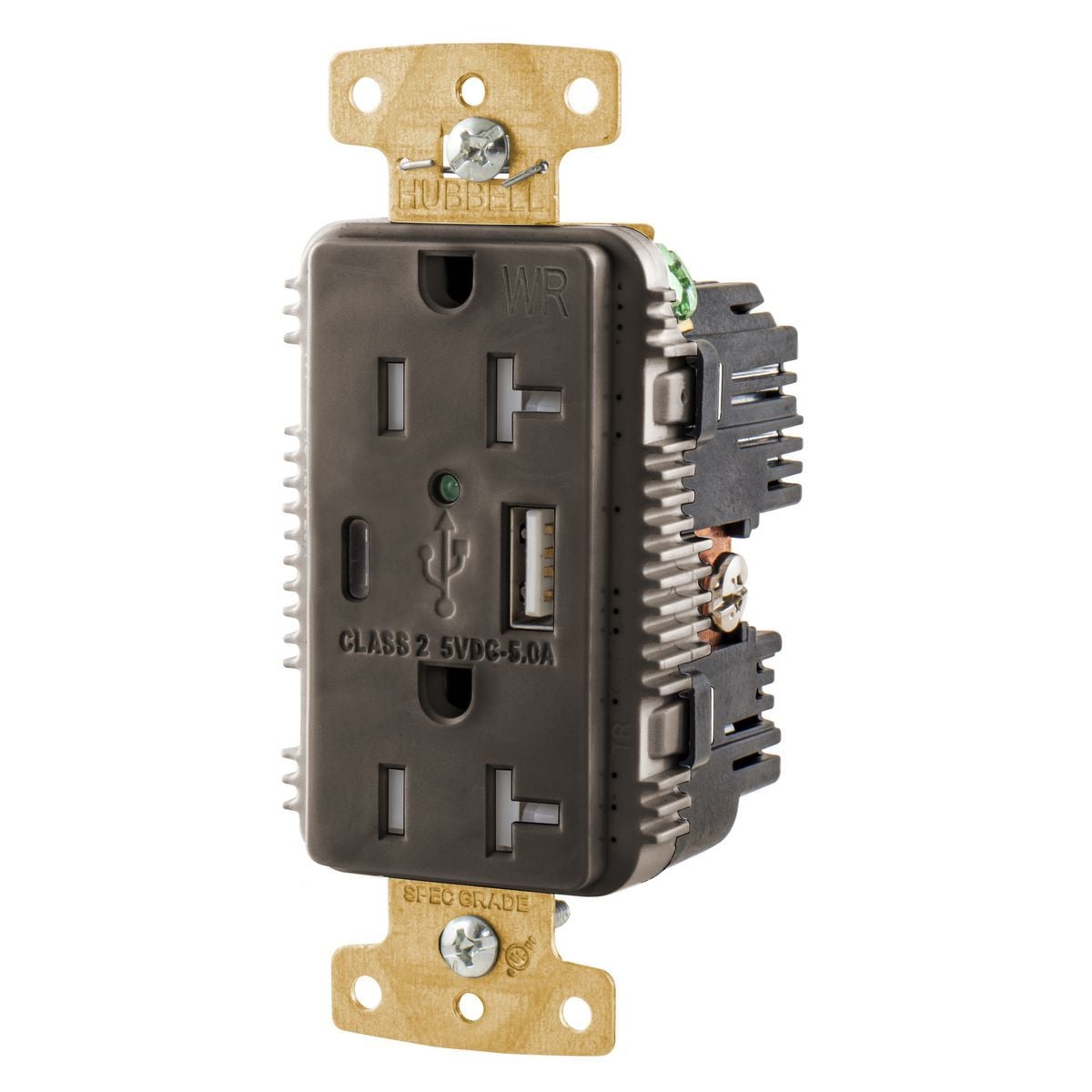 20A/125V Tamper Resistant/Weather Resistant Duplex Receptacle & Type A & C USB Ports, Brown