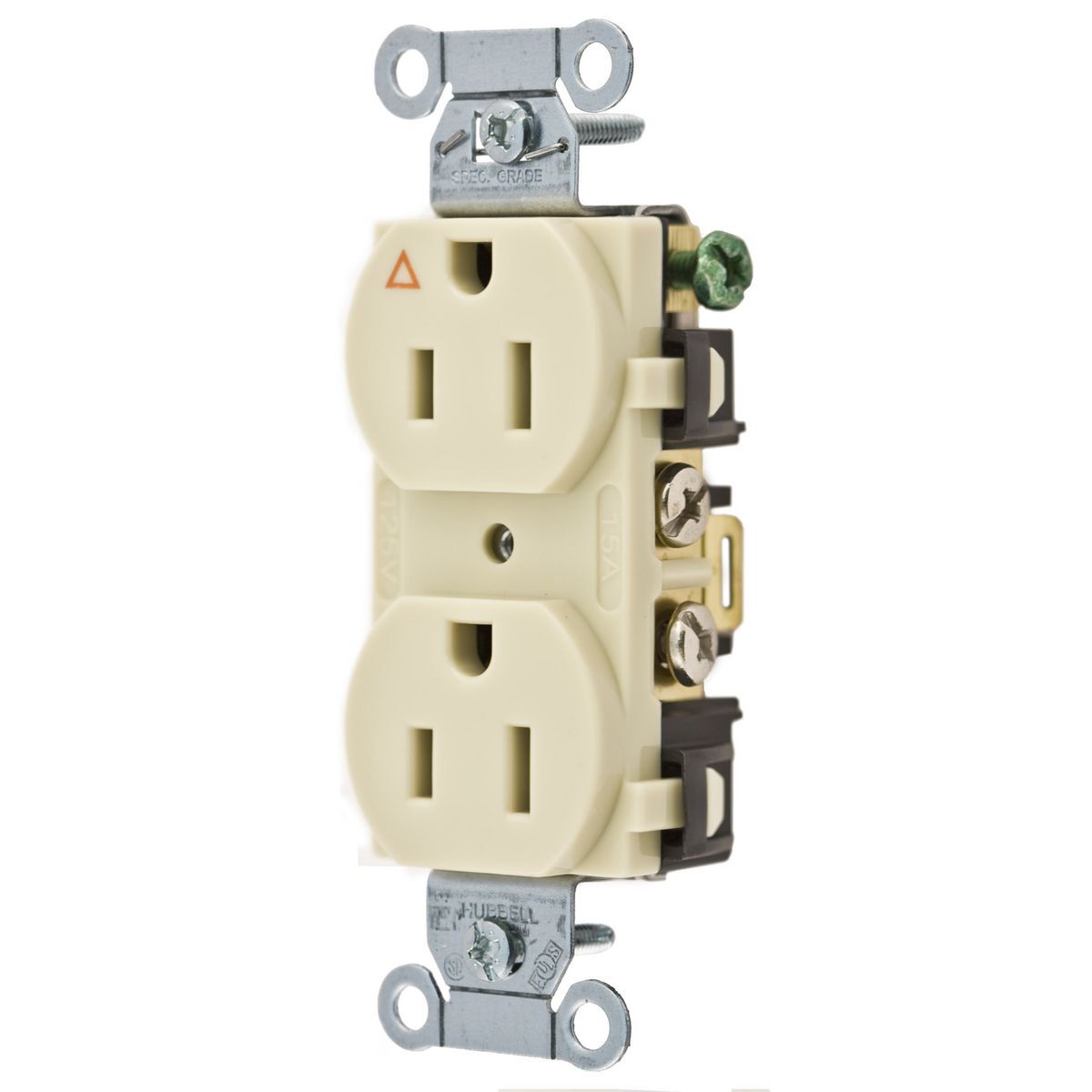 Straight Blade Duplex Receptacle, Commercial Grade, Isolated Ground, 2-Pole 3-Wire Grounding, 15A 125V, 5-15R