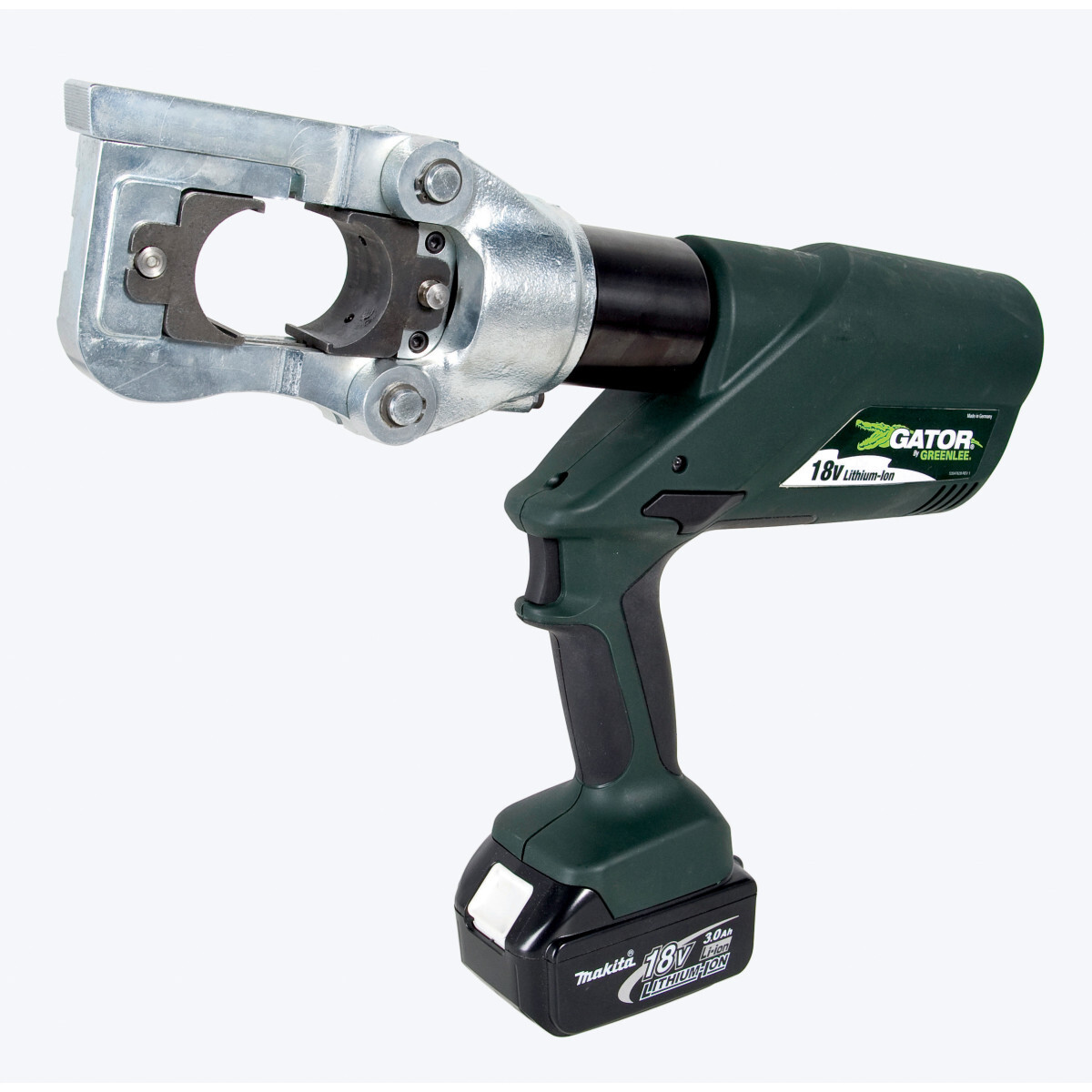 12 Ton Multi Tool, Li-Ion Standard 120V charger.  Intelligent Crimping System Technology includes a pressure sensor that monitors the crimping force of each crimp and provides the operator a visual and audible alert if the force is below specifications.  Equipped with Bluetooth Communication enabled via the Greenlee Gator Eye app.  Features LED display screen communicating pressure and battery levels as well as tool diagnostics with real-time tool feedback.  State of the art 18 V Lithium Ion (Li-Ion) battery provides 70 percent  more cycles per charge and faster cycle times.  Retraction Stop Repeat (RSR) allows the operator to partially retract the ram and then the tool repeats the retraction for subsequent crimps.  LED light provides the operator with the battery charge and tool maintenance status.  Two-stage hydraulic system provides fast advance and power speeds, saving time.  Forward handle position improves tool balance.  One trigger controls all tool functions.  Crimping head rotates 350.  Tools automatically retract when the crimping cycle is complete.  Overmolded tacky grip areas make gripping the tool easier and more comfortable.  LED work light illuminates dark work areas.  Greenlee battery-powered crimping tools now use bio-degradable oil.  Smart chargers control the charging current, charging voltage and battery temperature to maximize battery life.  Optional CCX Blades and adapters.  U.S. Patent #6,206,663, #6,532,790.  When used with Greenlee KC12 and KA12 dies in combination with Anderson, Blackburn, FCI Burndy, ILSCO, Panduit, Penn-Union and Thomas& Betts color-coded connectors, crimps on connections up to750 kcmil are UL and cUL classified. The tools also accept all industry U type dies. These tools drive knockout punches through 5-5/8" diameter.