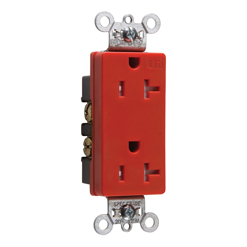 Tamper-Resistant Heavy-Duty Decorator Spec Grade Duplex Receptacle Back and, Side Wire 20amp 125volt Red