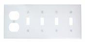 5-Gang 4-Toggle, 1-Duplex Device Combination Wallplate, Painted Metal, Device Mount, White