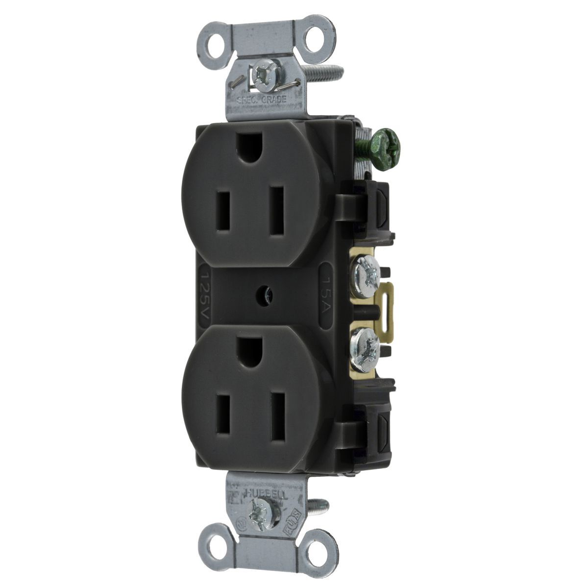 Straight Blade Devices, Receptacles, Duplex, Commercial/Industrial Grade, 2-Pole 3-Wire Grounding, 15A 125V, 5-15R, Black