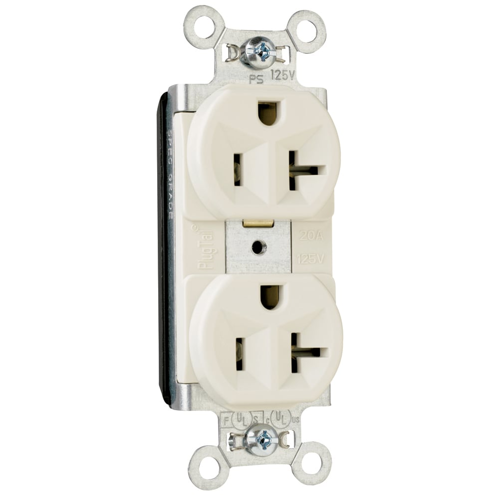 PlugTail Spec Grade Duplex Receptacle 20amp 125volt Light Almond