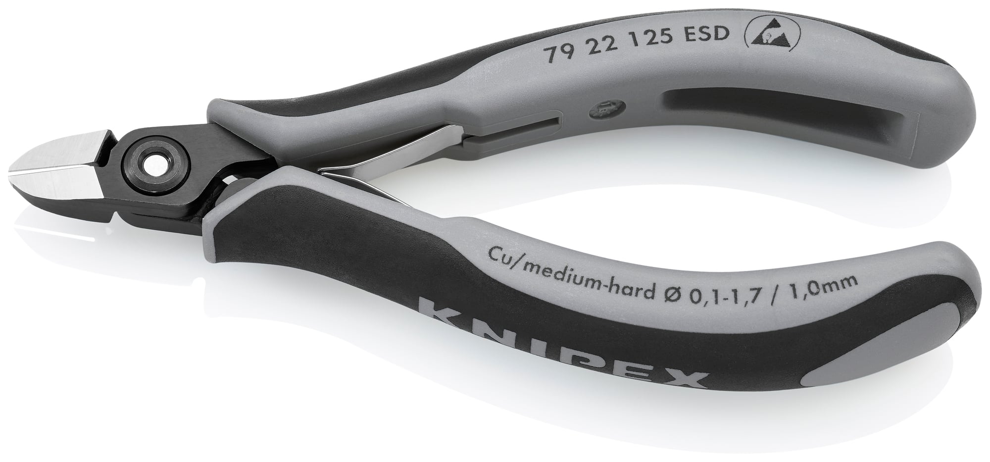 Electronics Diagonal Cutters-ESD Handles, 5 in., Multi-Component, Polished, Flush Cut, Oval Head, Up to 3/64 Medium Wire