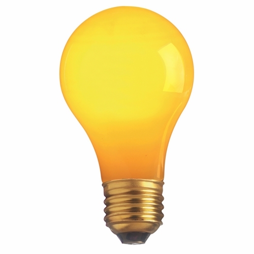 Incandescent General Service Lamp, Designation: 60A/Y, 130 V, 60 WTT, A19 Shape, E26 Medium Base, Ceramic Yellow, C-9 Filament, 2000 HR, 4-1/8 IN Length, 2-3/8 IN Diameter