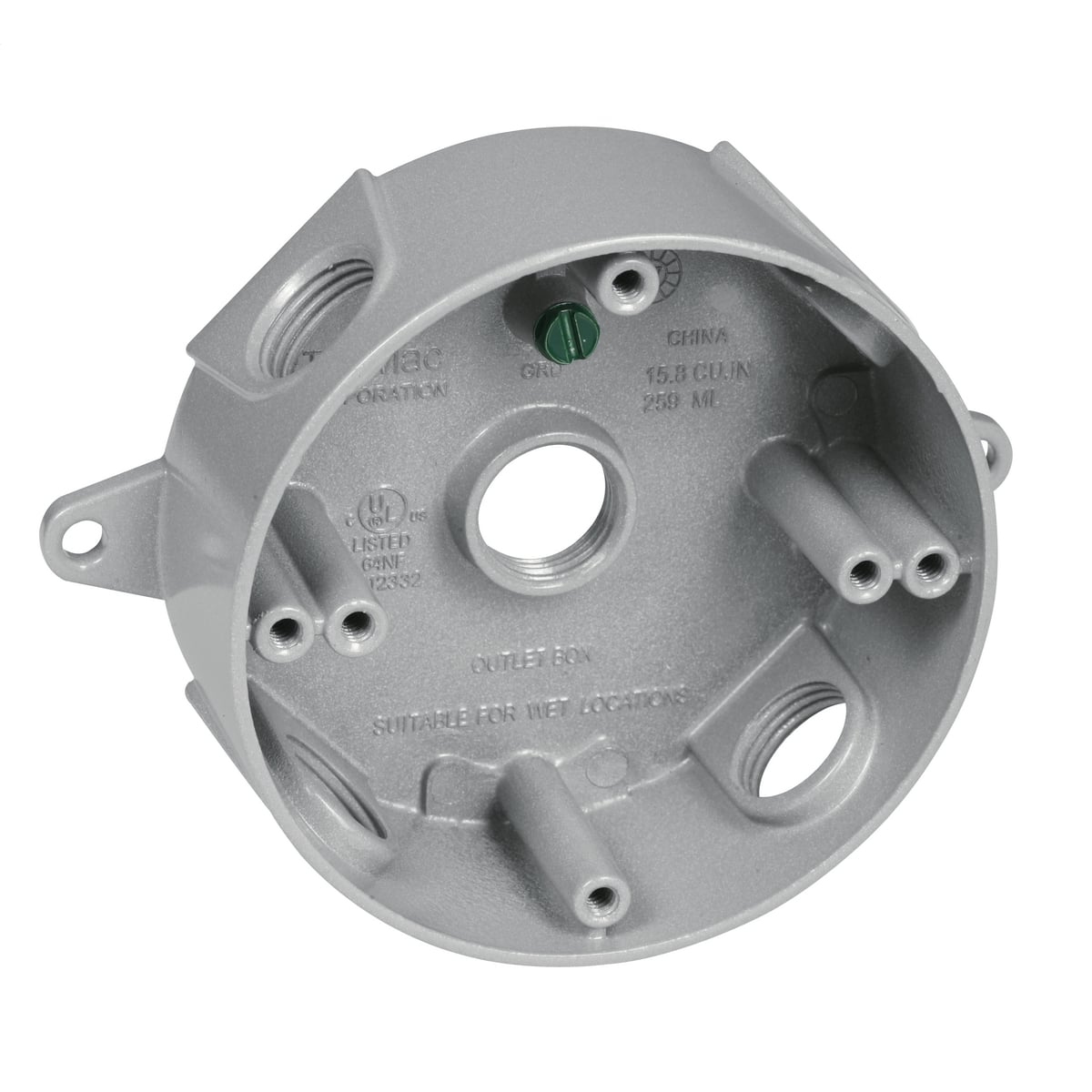 RND WP BOX (5) 1/2 IN. OUTLETS - GRAY
