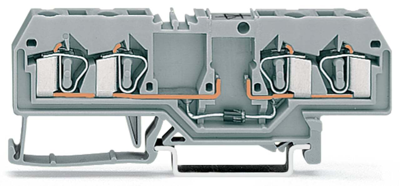 Component terminal block; 4-conductor; with diode 1N4007; anode, right side; for DIN-rail 35 x 15 and 35 x 7.5; 4 mm; CAGE CLAMP; 4,00 mm; gray