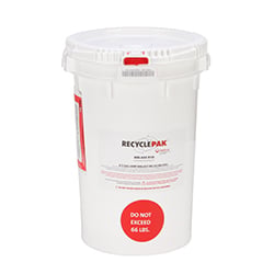 Dimensions: Top Diameter: 11.45", Bottom Diameter: 10", Height: 18.3" Capacity: 66 lbs. of intact and non-leaking TSCA-exempt PCB and non PCB magnetic and electronic lamp ballast. Includes: UN-rated, DOT approved 6.5 gal container with locking lid, 4 mil poly liner, liner tie, instructions, terms and conditions, proof of purchase, prepaid return shipping with label, recycling and online certificate of acceptance for recycling. Restrictions: Lower 48 contiguous states only. Not for export.