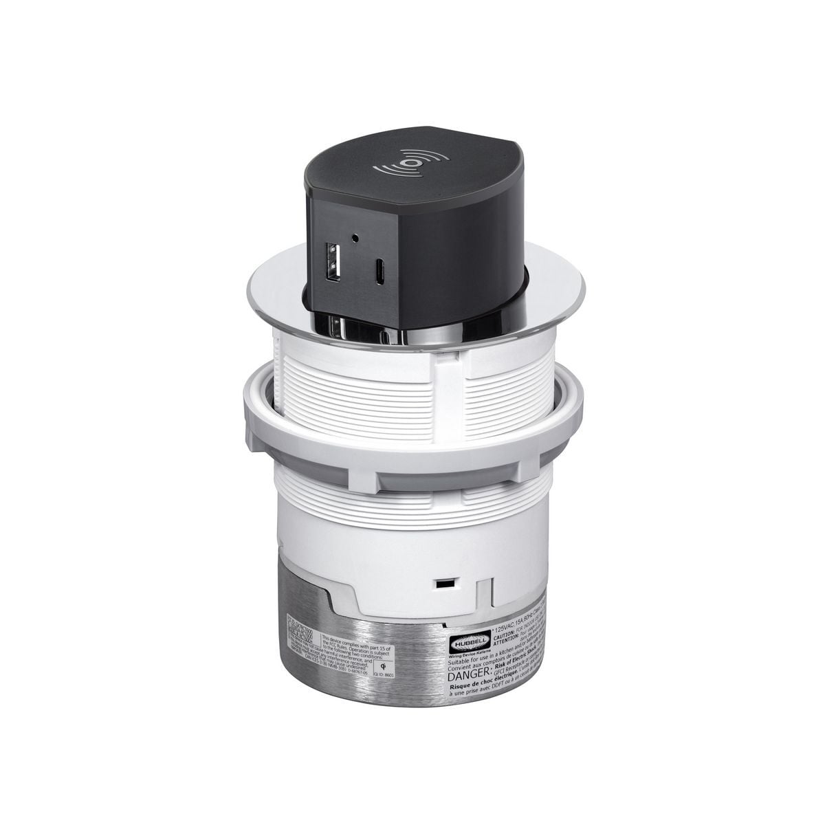 15A Tri-Power Pop Up Counter Receptacle, Surface Mount, Chrome & Color Kit