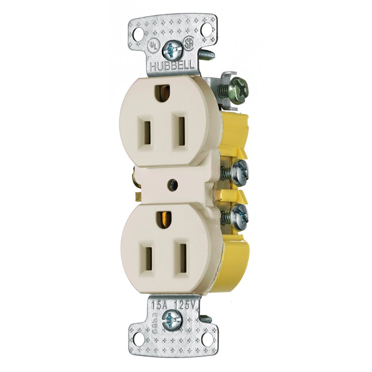tradeSELECT Straight Blade Receptacle, Residential Grade, Duplex, 15A125V, 2-Pole 3-Wire Grounding, 5-15R, Push Terminals