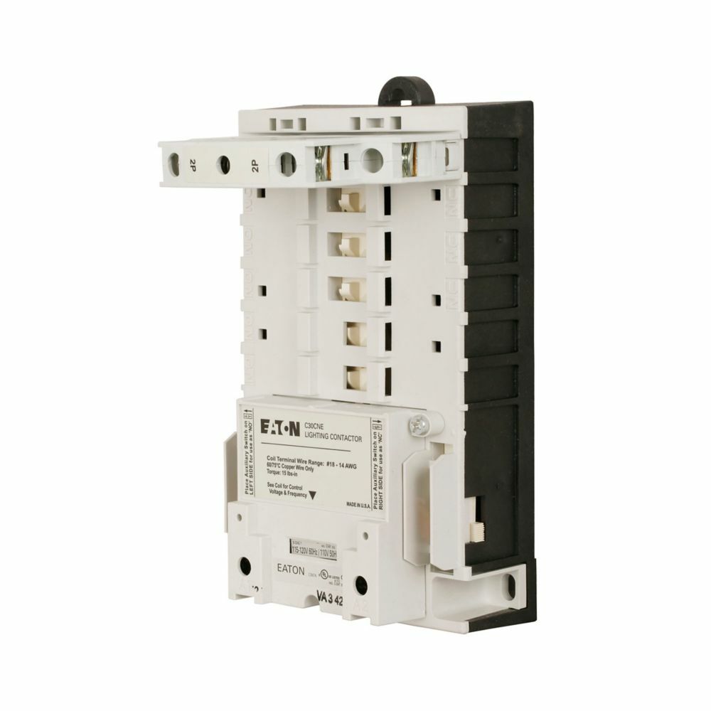 Eaton C30CN mechanically held lighting contactor, 30 A, 1 NO, 4 NO, 30 A, Four-pole, Mechanically and electrically held, C30 Series, Open, 120 V