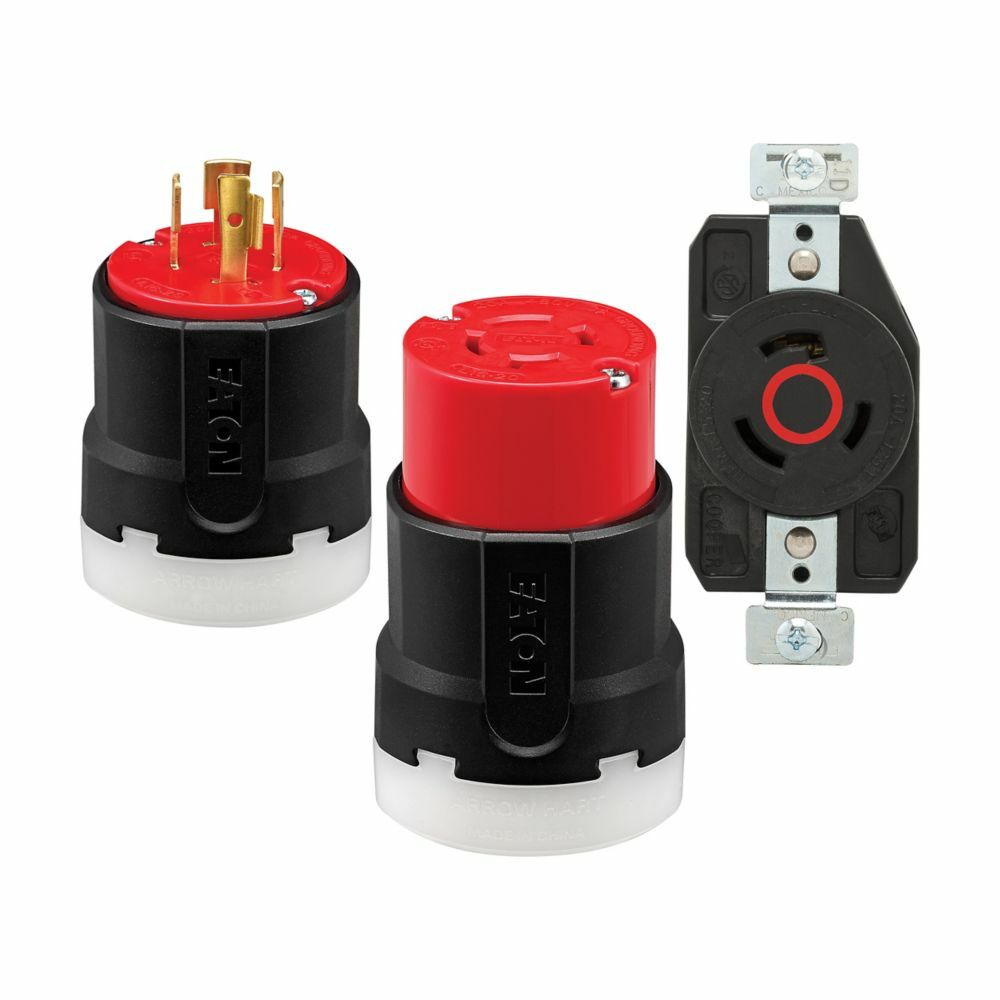 Eaton Arrow Hart Color Coded Locking Connector, #14-8 AWG, 30A, Industrial, 3Y 277/480 V, Back, Red, Black, Ultra grip, Nylon, L19-30, Four-pole, Four-wire, Nylon, 0.38 - 1.16" (9.5 - 29.5mm)