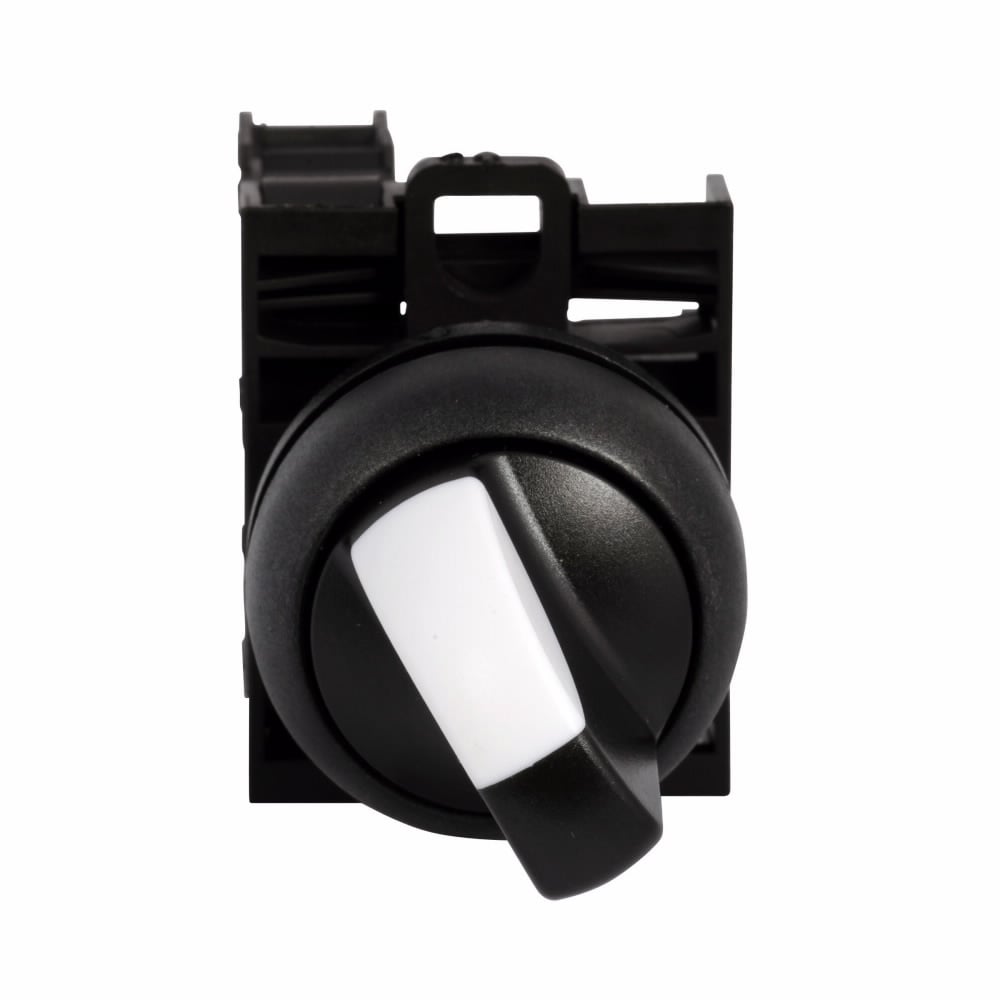 Eaton M22 modular pushbutton, M22 Selector Switch, Completed Device, 22.5 mm, Knob, Two-Position, V, Maintained, Non-illuminated, Bezel: Black, Button: Black, 1NO-1NC, IP67, IP69K, NEMA 4X, 13