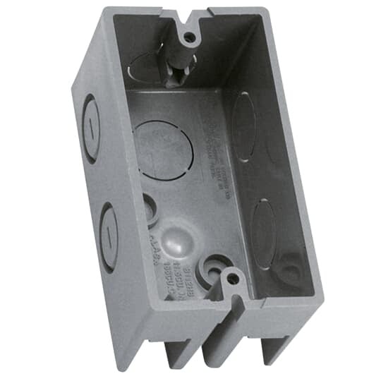 One-Gang Handy Box, 12 Cubic Inches, Length 4 Inches, Width 1-7/8 Inch, Depth 2-1/8 Inches, Color Gray, Material Non-Metallic