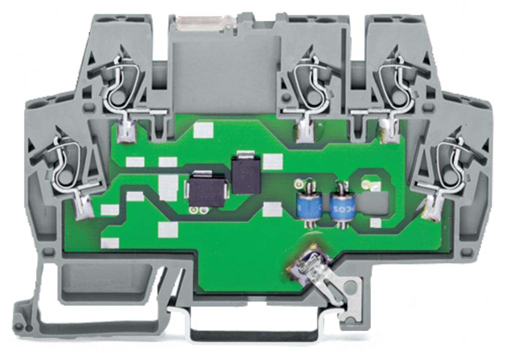 Surge suppression module for signal technology; Nominal voltage: 24 VDC; for 2 signal paths with common surge arrester; for supply lines; Single-stage; Width: 6 mm; 2,50 mm