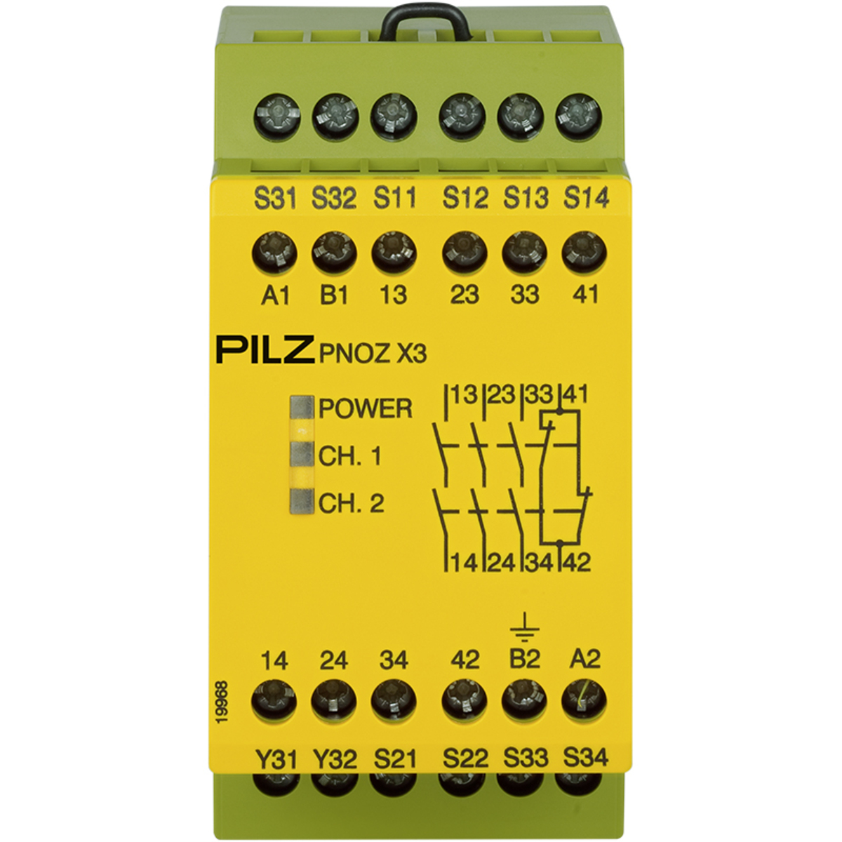 Safety Relay, 1/2-Channel Wiring with/without Detection of Shorts Across Contacts, 3 N/O, 1 N/C, 1 SC, Automatic/Monitored Start, UB 24 V AC/DC, 45 mm, Screw Terminals Integrated, Monitoring of E-STOP, Safety Gates