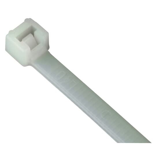 Intermediate Cable Tie, Natural Polyamide (Nylon 6.6) for Temperatures up to 85 Degrees Celsius (185 F) for Indoor Applications, Length of 222mm (8.9 Inches), Width of 3.6mm (0.14 Inches), Thickness of 1.27mm (0.05 Inches), Tensile Strength Rating of 178 Newtons (40 Pounds), Bulk Pack