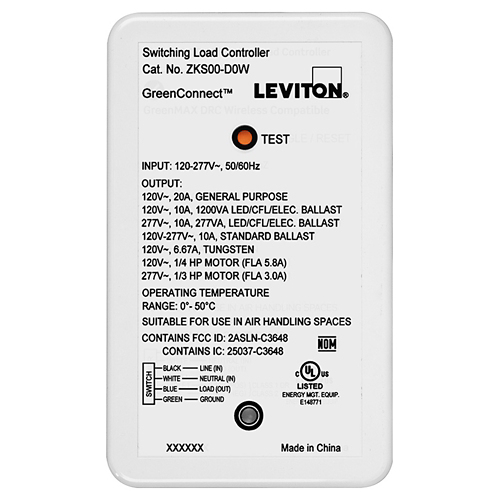 ZKS00-D0W Load Controller, 120 to 277 VAC, 20, 10 A, 1/4, 1/3 HP, White