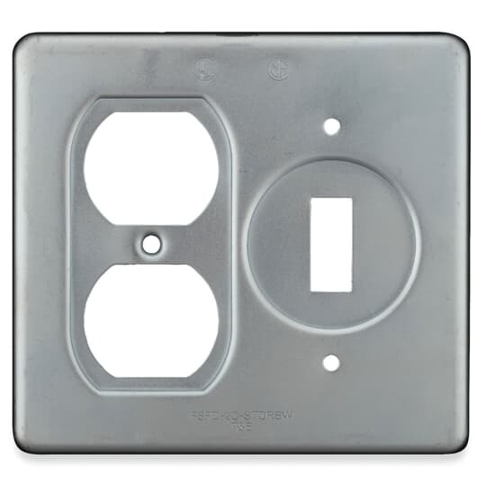 2 Gang Device Box Cover, Sheet Steel, 2 Receptacles, 1 Switch