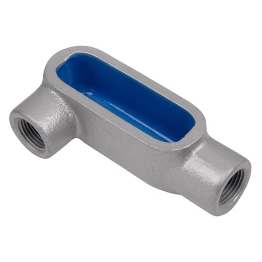 PVC Coated Conduit Body, LR Shape, Form 7, Size 3/4 Inch/21 Metric, Iron, Dark Gray