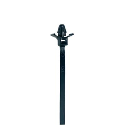 Push Mount Cable Tie, Black Polyamide (Nylon 6.6) for Temperatures up to 105 Degrees Celsius (220 F), Weather and Ultraviolet Resistant for Indoor and Outdoor Applications, UL/EN/CSA62275 Type 2/21S Rated for AH-2 Plenum and as a Flexible Cable and Conduit Support, Length of 185mm (7.3 Inches), Width of 4.8mm (0.19 Inches), Thickness of 1mm (0.04 Inches), Tensile Strength Rating of 222 Newtons (50 Pounds), Bulk Pack