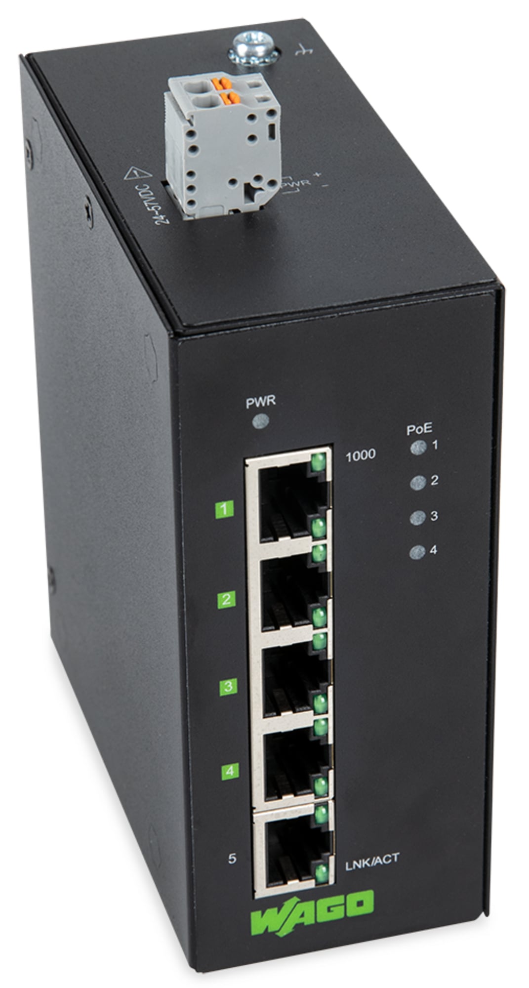 Industrial-ECO-Switch; 5-port 1000Base-T; 4 * Power over Ethernet; Extended temperature range