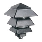 Pagoda style landscape light fixture. three wire fixtures for our Gard-N-Post line. Cast aluminum. Color Brown. Uses maximum a 40 watt halogen, 40 watt incandescent or a 14 watt fluorescent bulb. Not Included. Larger Louvers allow for light to shine down.