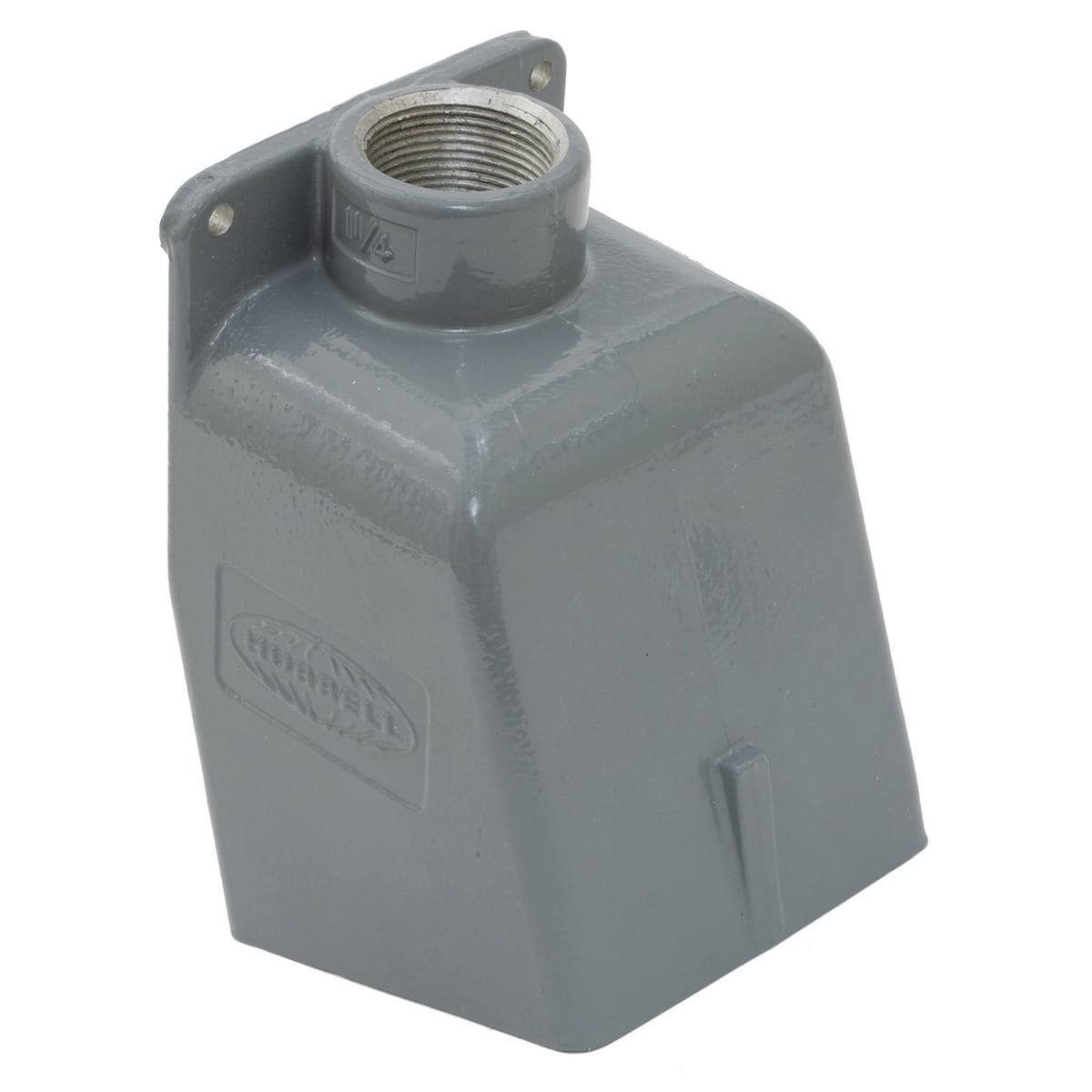Heavy Duty Products, IEC Pin and Sleeve Devices, Industrial Grade, Accessory, Back Box, For 60A 1 1/4" NPT Hub, Angled, Mounting ScrewsIncluded, Gray Cast Aluminum