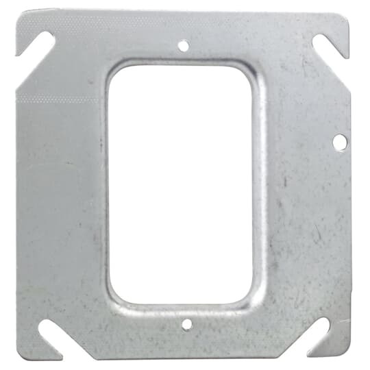 One Gang Square Device Cover, 1 Cubic Inches, 4 Inch Square x 1/4 Inch Raised, Pre-Galvanized Steel, For Drywall Construction