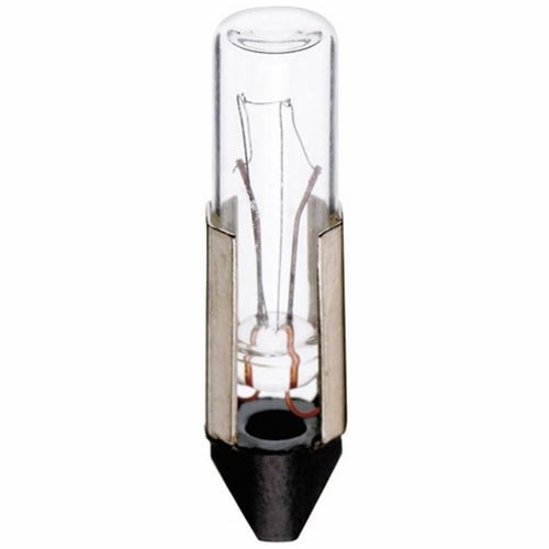 Miniature Lamp, Designation: 24PSB5, 24 V, 1.75 WTT, T2 Shape, TS5 Telephone Slide Base, C-2F Filament, 10000 HR, 0.073 AMP, 1-1/8 IN Length, 1/4 IN Diameter
