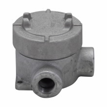 Eaton Crouse-Hinds series Condulet EAJ conduit outlet box with cover, 3-3/16" cover opening diameter, Feraloy iron alloy, L shape, 1"