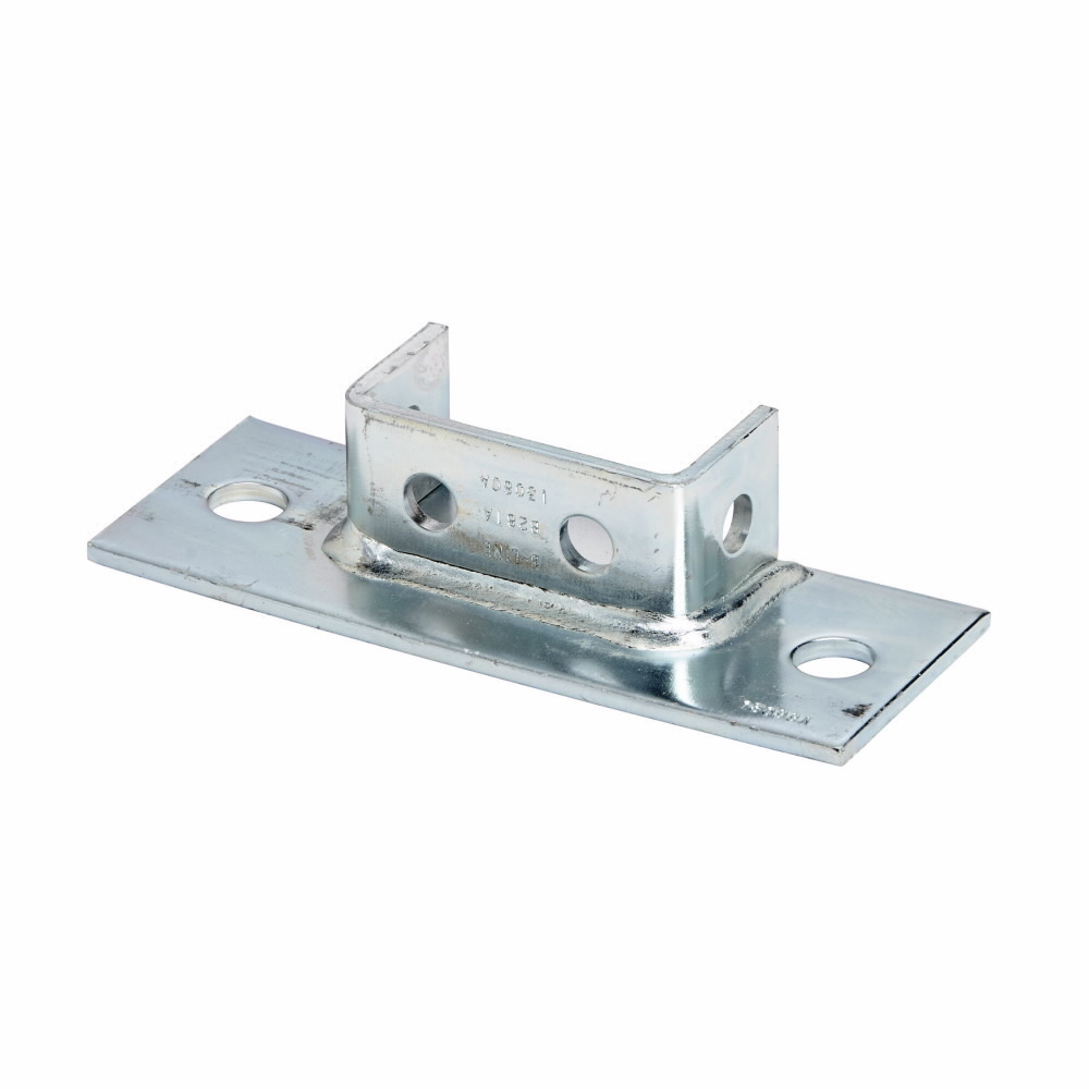 Eaton B-Line series post base, 1.62" H x 8" L x 3" W, Steel, Electro-plated, Fits channel type B22A, B, C
