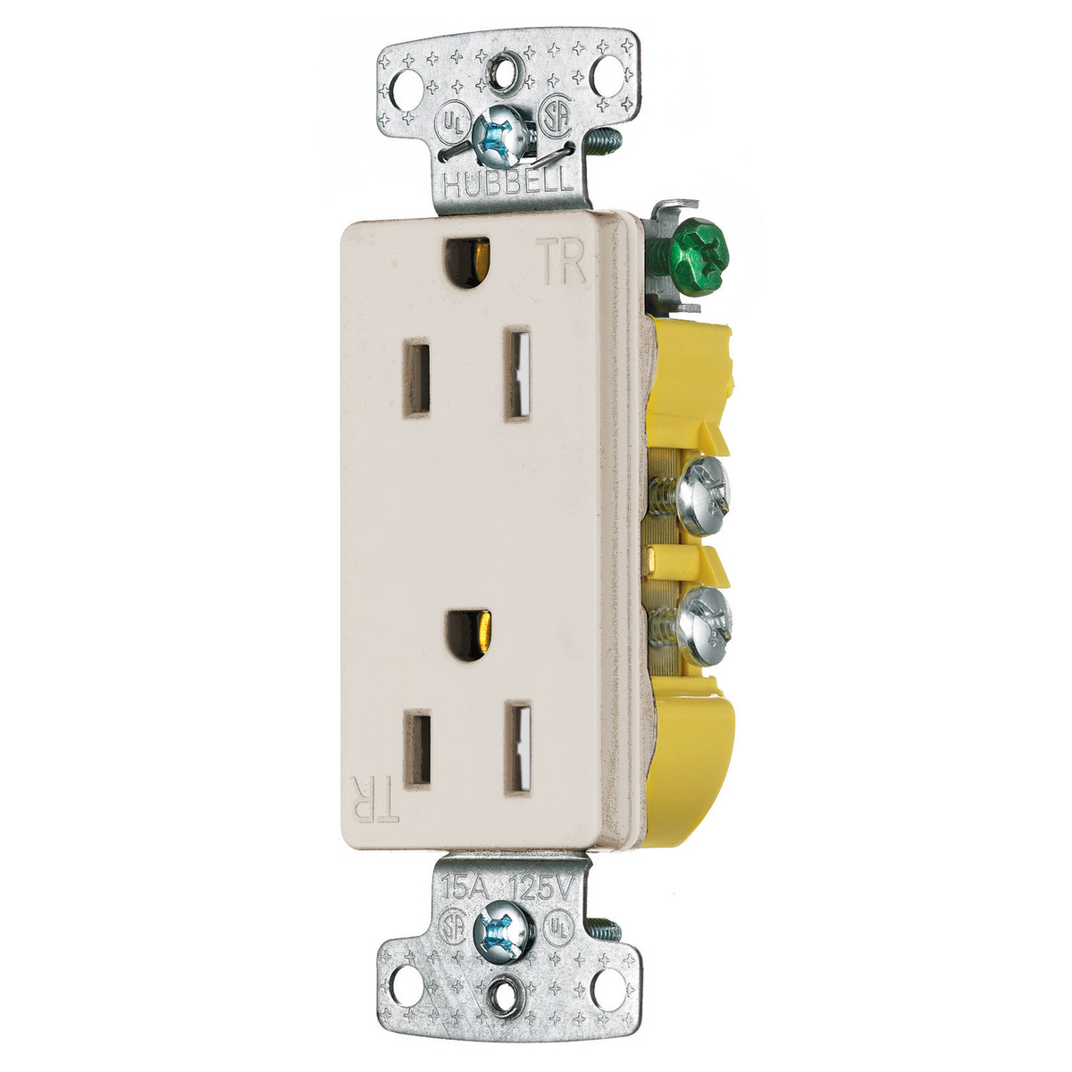 tradeSELECT Straight Blade Residential Grade, Tamper Resistant Decorator Duplex, Self Grounding, 15A 125V, 2-Pole 3-Wire Grounding, 5-15R