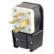 30 Amp, 250 Volt, 3, NEMA 15-30P, 3P, 4W, Plug, Straight Blade, Industrial Grade, Grounding, Angle - Black