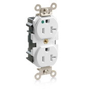 20 Amp, 125 Volt, Wide Body Duplex Receptacle, Straight Blade, Hospital Grade, Self Grounding, Tamper-Resistant, Lev-Lok, White